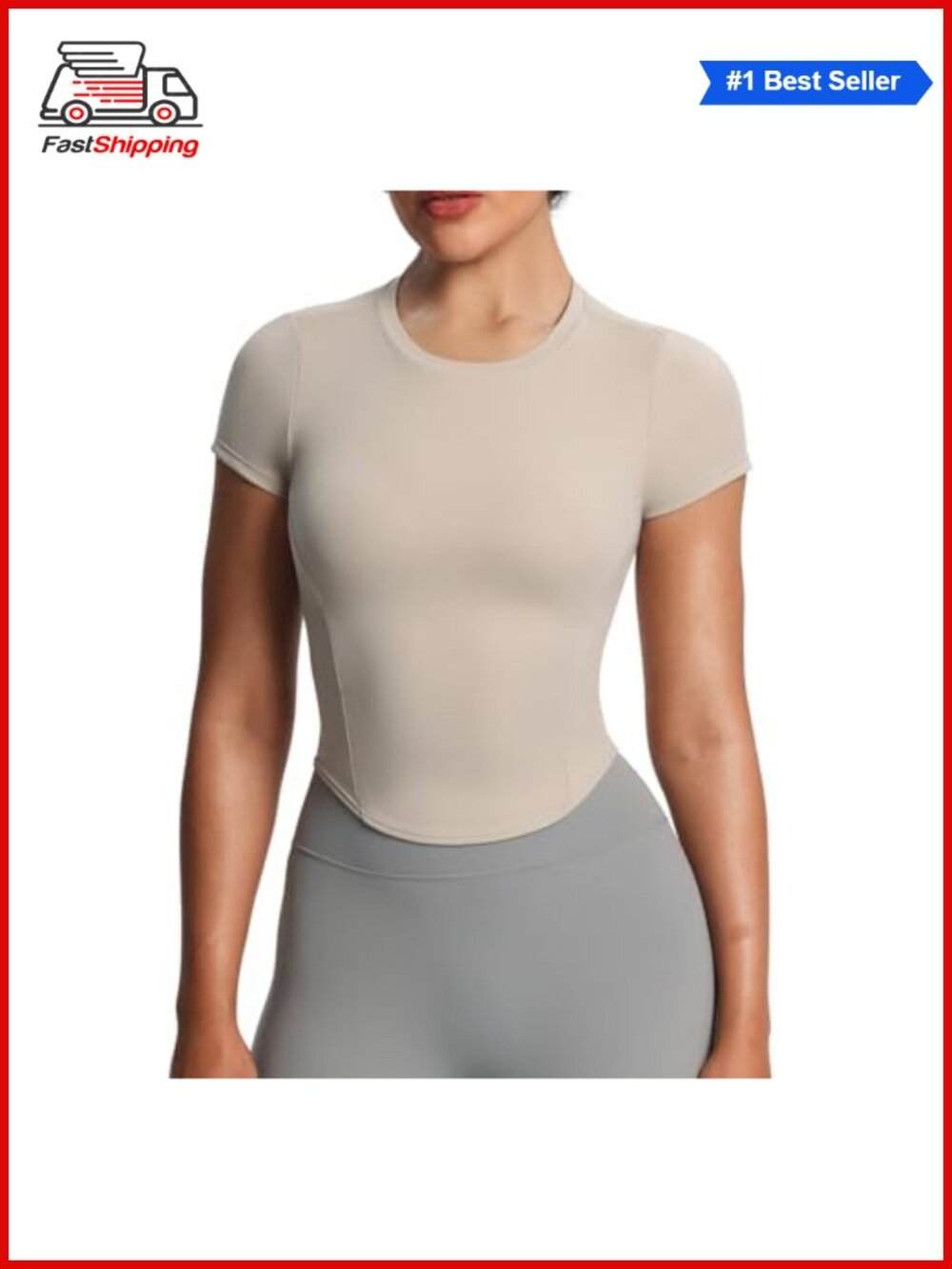 Aoxjox GEO Short Sleeve Crew Neck Crop Top Workout T-Shirt